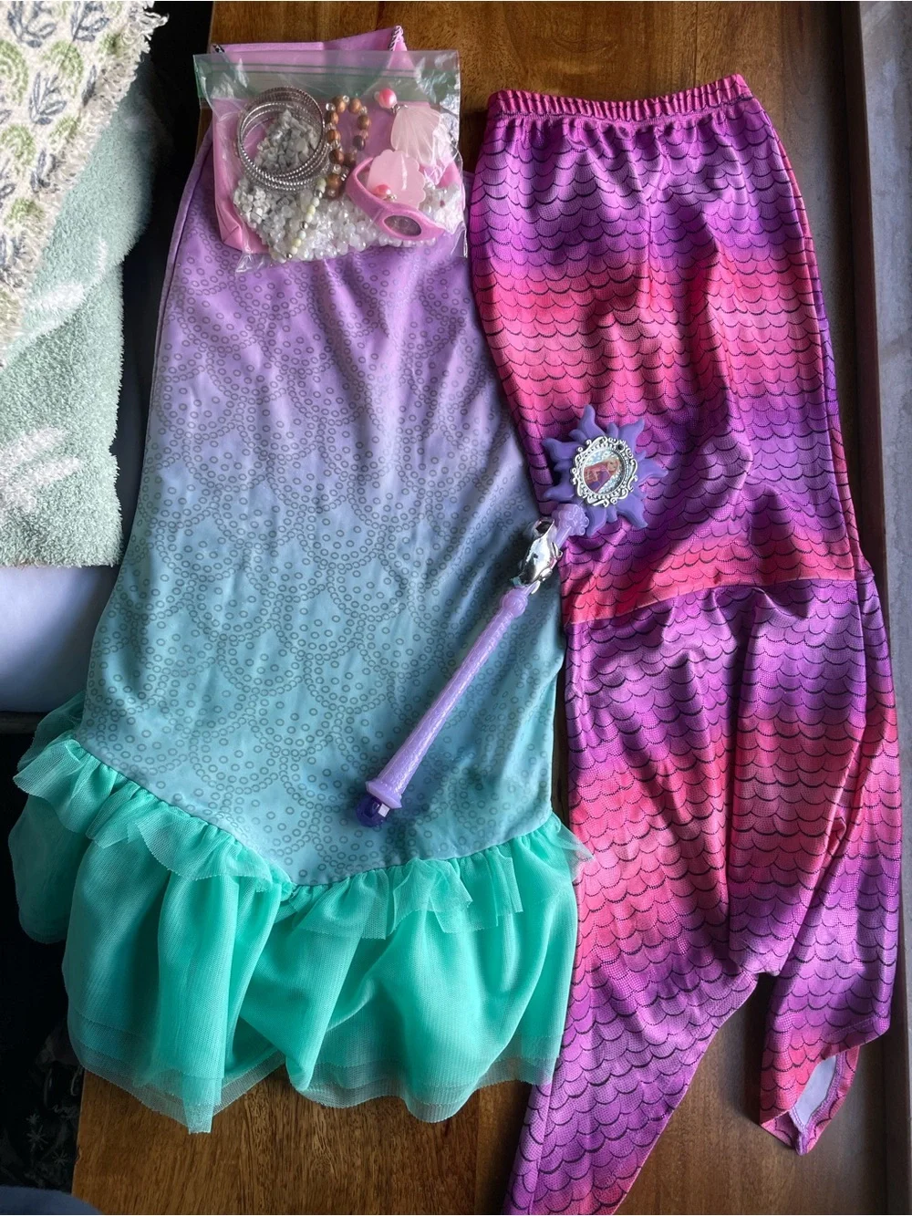 Girls Mermaid Skirt Bundle with Wand and Mystery Jewelry